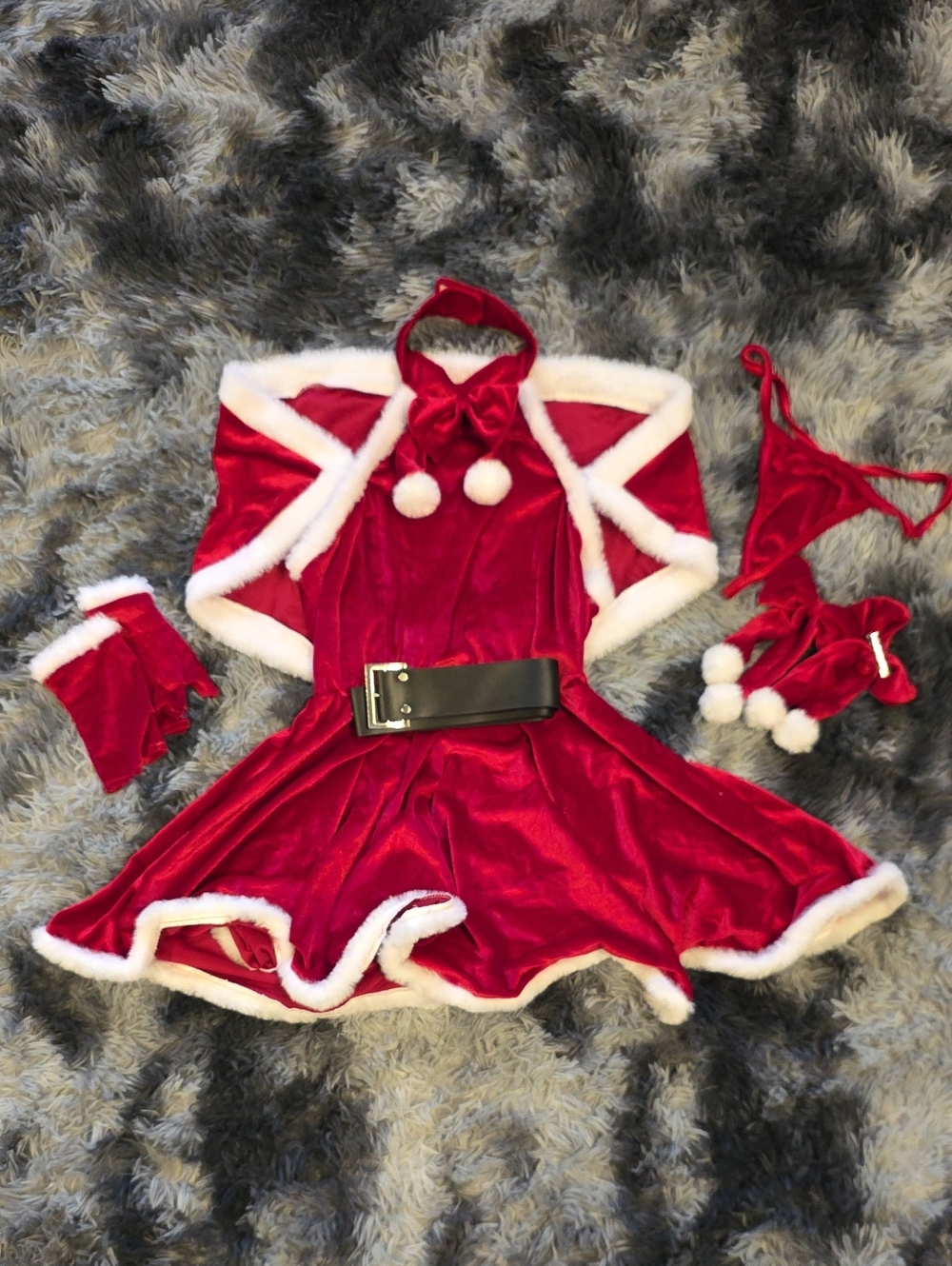 Red Velvet Holiday Santa Dress Cosplay with Fur Trim And Button On Bolero